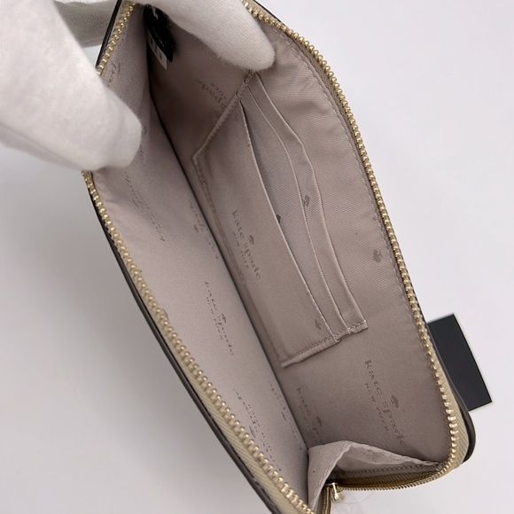 Kate Spade Lucy Spade Flower Medium L-zip Wristlet Dark Beige Multi - Picture 10 of 16